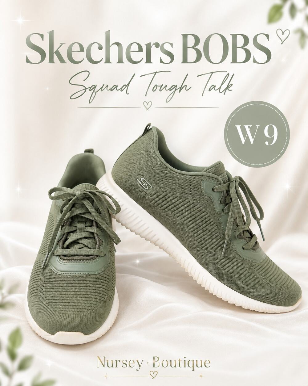 Skechers BOBS Squad Tough Talk Sage Green Sneakers Womens 9